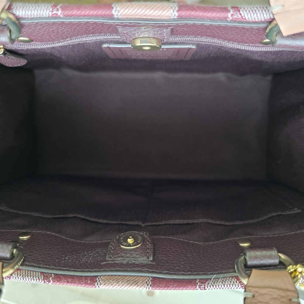Coach Field Tote 22 Wine Multi Signature Jacquard & Leather Tote/Crossbody Bag - Picture 13 of 15